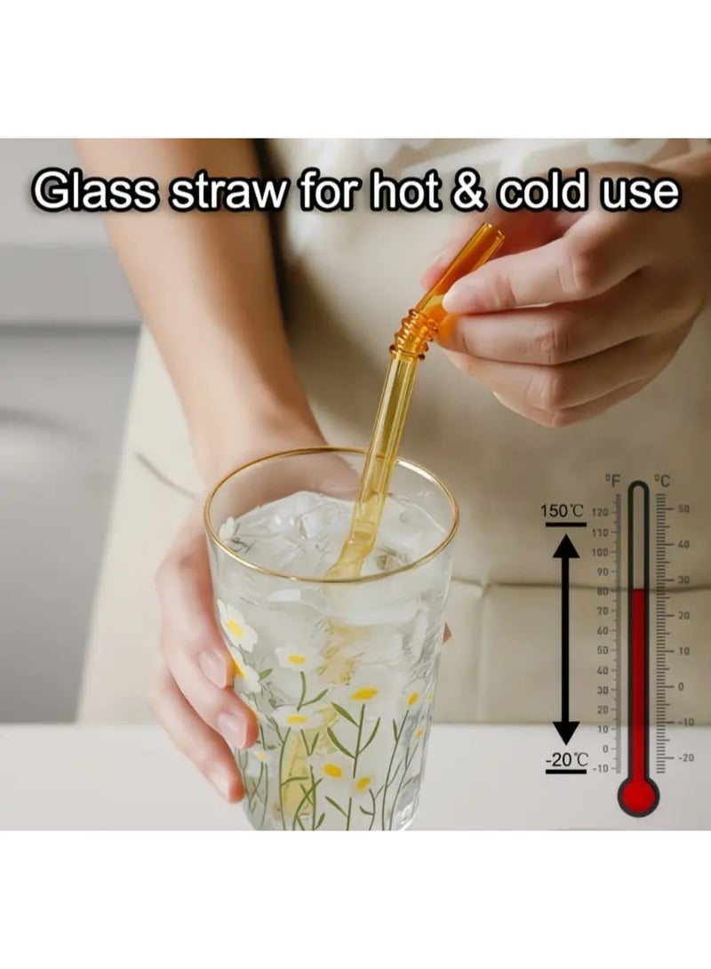 LDQ 5pcs Colorful Borosilicate Glass Straws Set with Cleaning Brush – Reusable Heat-Resistant Drinking Straws (20cm) for Coffee, Juice & Beverages - Image 3